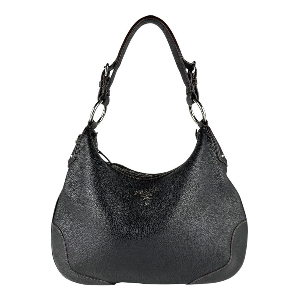 Prada black Vitello Daino leather shoulder bag ring buckle